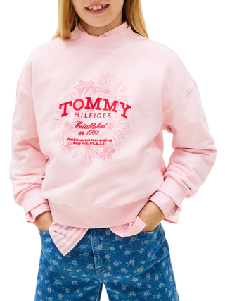 Tommy Hilfiger felpa bambina con logo flock rosa