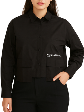 Karl Lagerfeld Jeans camicia crop con logo ricamato nero A4W11004 999 KARL LAGERFELD
