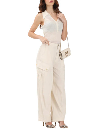 Pinko pantaloni cargo Rosalin gamba larga beige chiaro