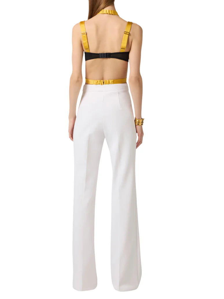 Elisabetta Franchi pantaloni a zampa in tessuto crepe avorio