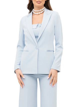 Vicolo giacca blazer monopetto con dettagli satin celeste