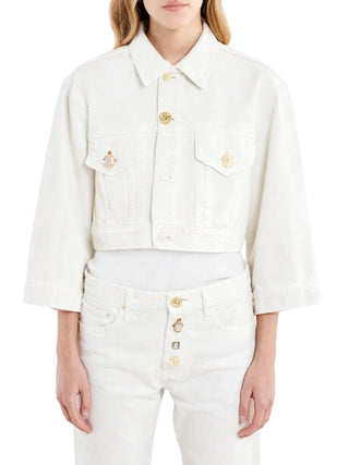 Vicolo giubbino in denim crop Yoanna lavaggio bianco latte