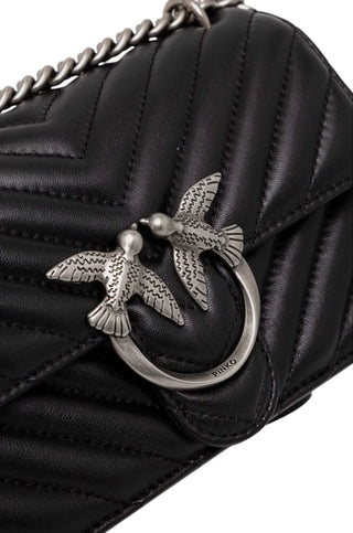Pinko borsa Love Bag One Mini in pelle trapuntata nero argento