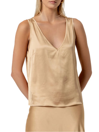 Surkana top in raso scollo a V beige
