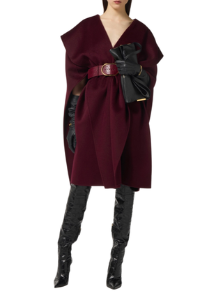 Elisabetta Franchi mantella in lana con cintura borgogna CP67D56E2 EA4 ELISABETTA FRANCHI 