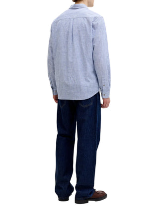 Jack&Jones camicia uomo manica lunga misto lino azzurro bianco