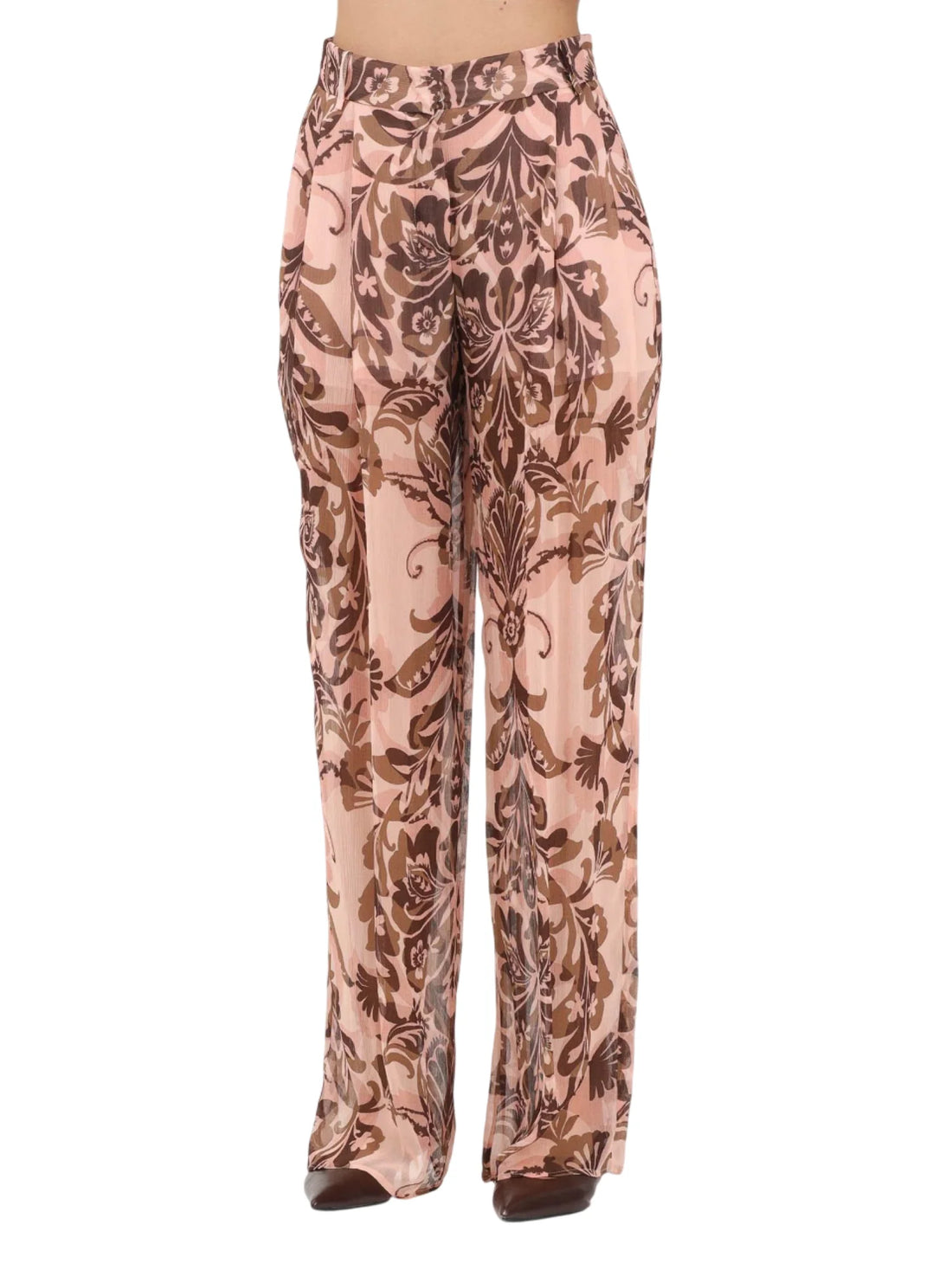 Simona Corsellini pantaloni palazzo in fantasia rosa beige