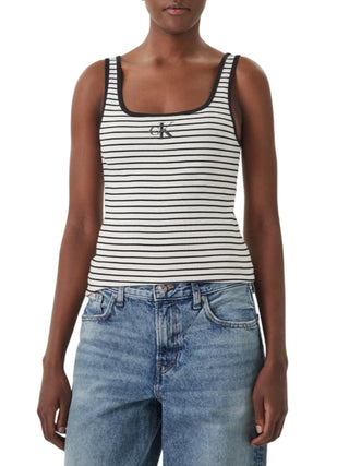 Calvin Klein Jeans canotta a righe donna panna nero