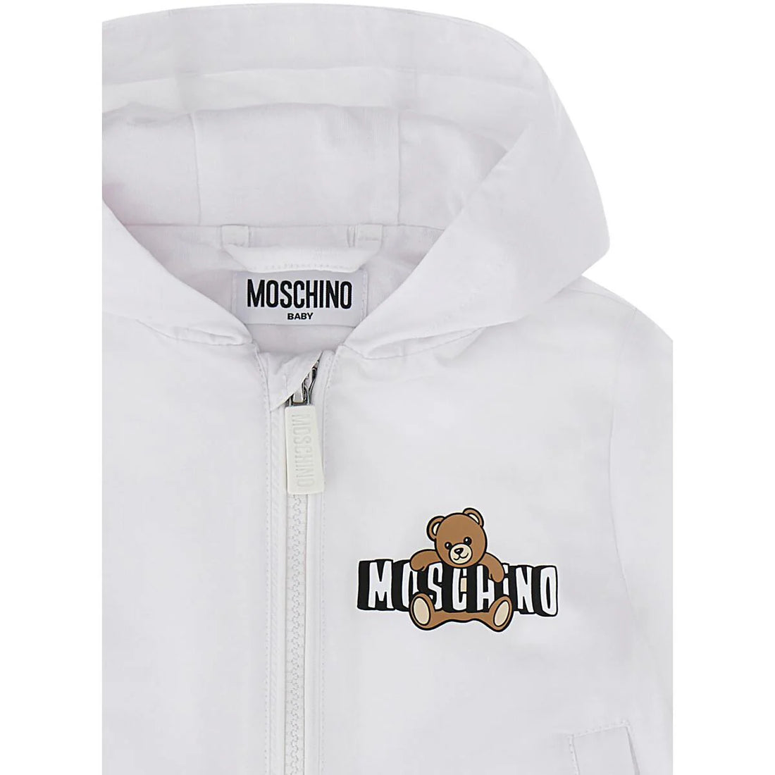 Moschino giubbino in nylon neonato con cappuccio bianco