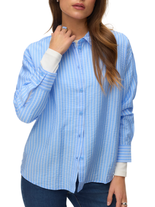 Vero Moda camicia donna in fantasia gessata celeste