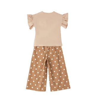 iDo completo bambina pantaloni pois e T-shirt beige