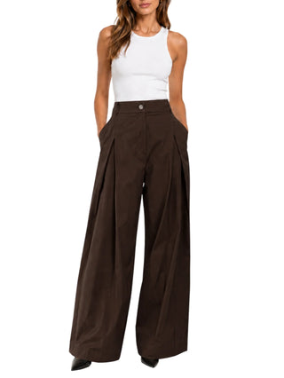 Vicolo pantaloni donna gamba larga con pinces marrone TAB1723 FONDENTE VICOLO 