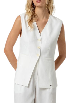 Surkana gilet donna misto lino bianco