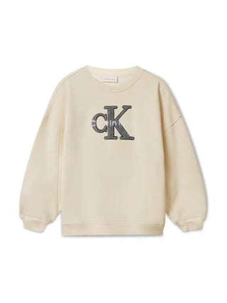 Calvin Klein Jeans felpa bambina con logo fluffy ecrù