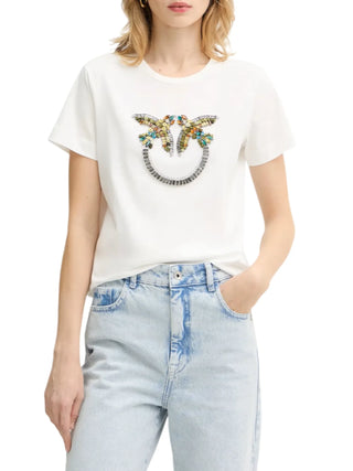 Pinko T-shirt Quentin con logo Love Birds gioiello bianco