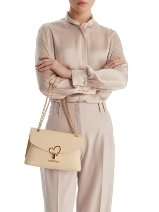 Love Moschino borsa a spalla in ecopelle martellata beige chiaro