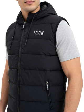 Icon gilet imbottito trapuntato uomo con cappuccio nero