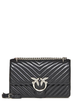 Pinko borsa Love Bag One Classic in pelle chevron nero argento