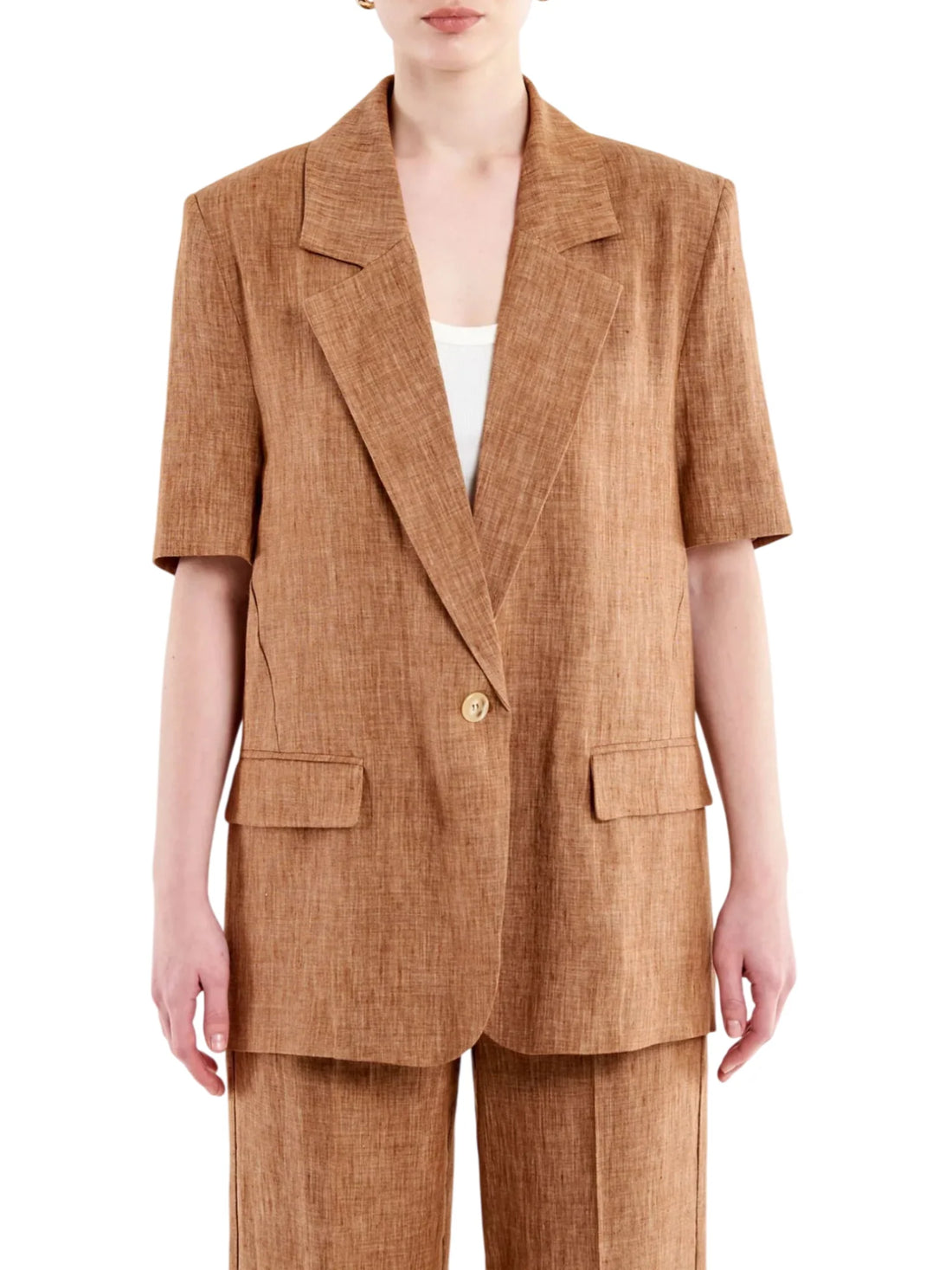 Vicolo giacca blazer manica corta misto lino fiammato marrone