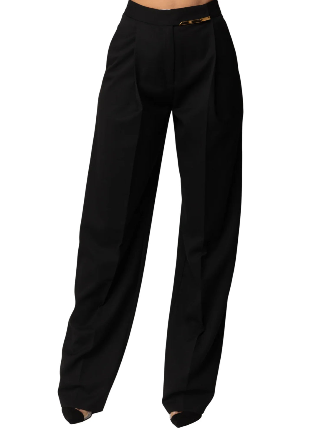 Elisabetta Franchi pantaloni gamba larga donna con pinces nero