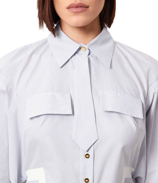 Elisabetta Franchi camicia a righe con cravattino celeste bianco