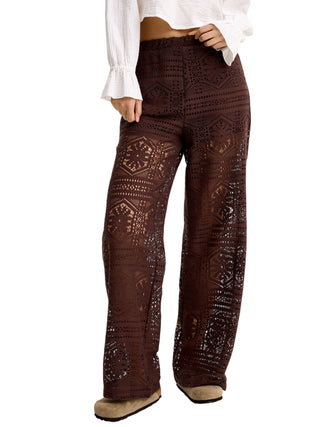 Only pantaloni crochet donna gamba larga marrone