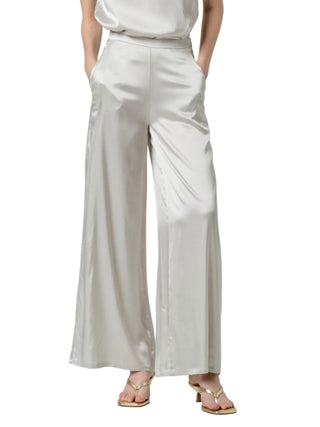 Surkana pantaloni wide leg donna in raso grigio perla