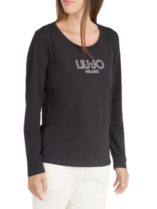 Liu Jo T-shirt manica lunga con logo strass nero TF5169JS003 S9053 LIU JO 