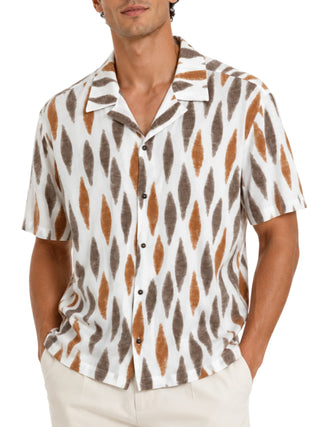 Alta Tensione camicia uomo in fantasia manica corta panna marrone