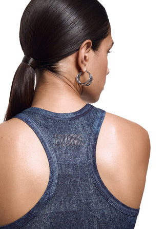 Liu Jo top donna in tessuto stretch effetto denim lavaggio blu