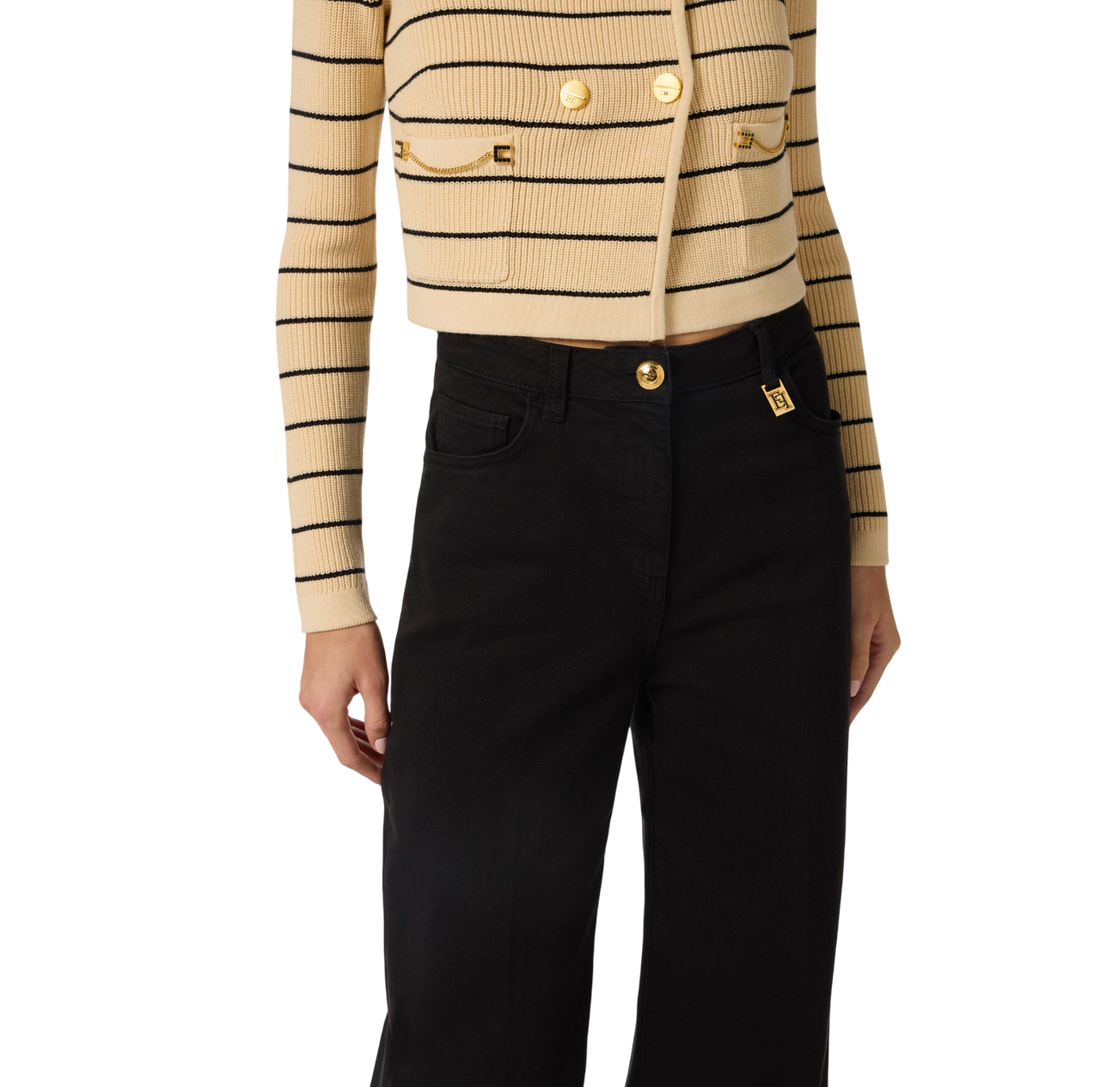 Elisabetta Franchi jeans palazzo in denim stretch lavaggio nero