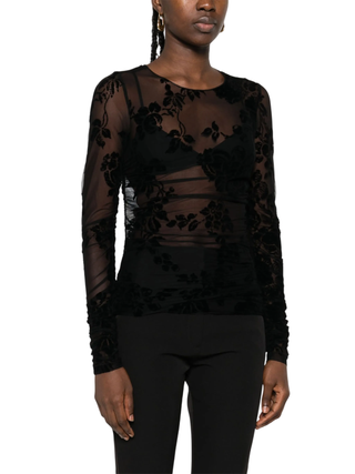 Pinko top Puzzle in tulle floreale flock nero 105601-A2QD ZD0 PINKO 