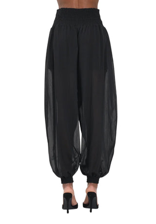 Pinko pantaloni Bore voile trasparente con polsini nero