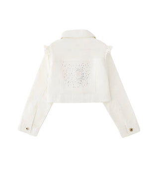 iDo giubbino bambina in cotone con rouches panna