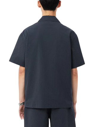 Lacoste camicia a righe uomo manica corta nero grigio
