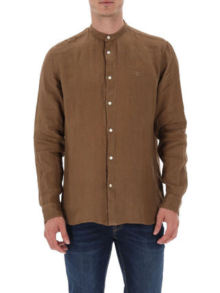 Liu Jo camicia alla coreana uomo in lino marrone