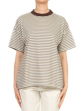 Vicolo T-shirt donna in cotone a righe panna marrone
