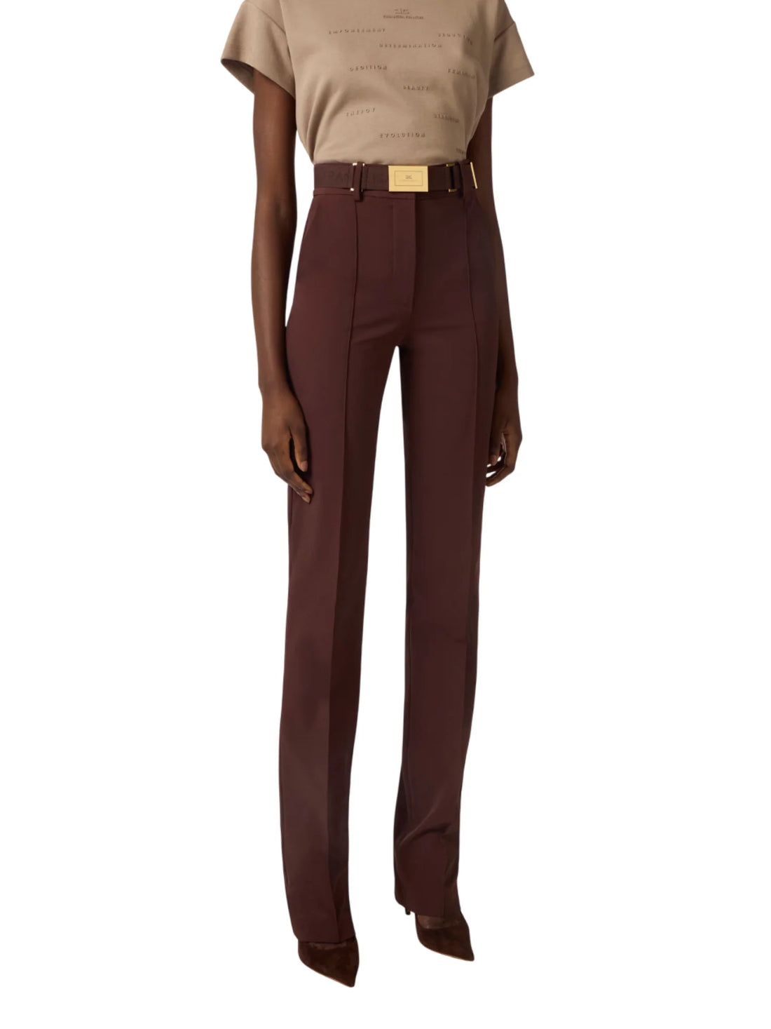 Elisabetta Franchi pantaloni gamba dritta con cintura marrone