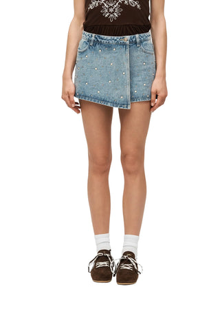 Only gonna pantaloncino Texas con applicazioni gioiello in denim medio