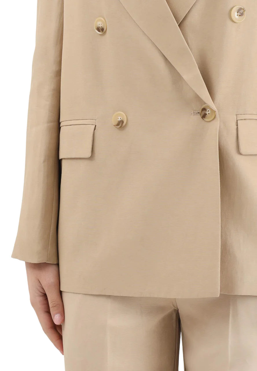 Vicolo giacca blazer doppiopetto misto lino beige