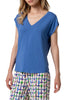 Surkana T-shirt in viscosa scollo a V azzurro