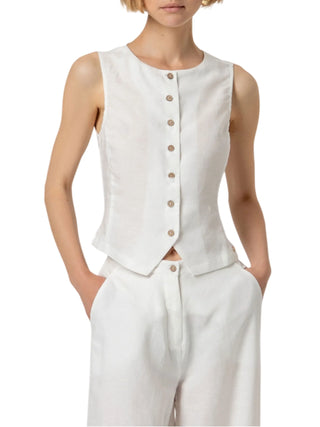 Surkana gilet donna in viscosa e lino panna