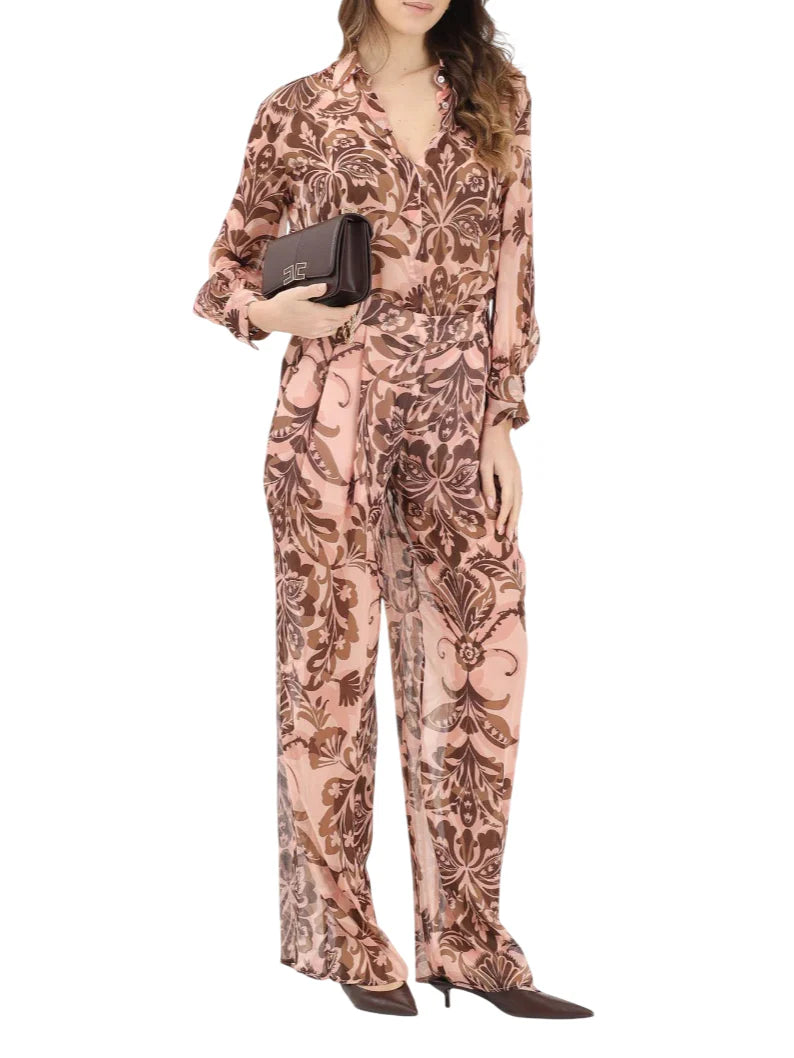 Simona Corsellini pantaloni palazzo in fantasia rosa beige
