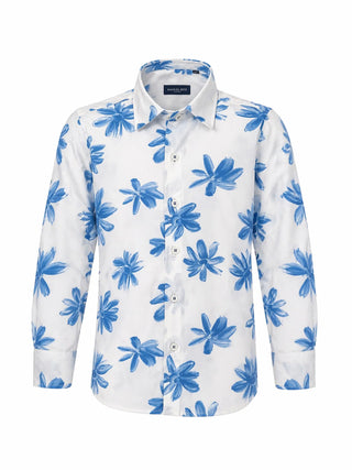 Emanuel Pris camicia bambino in fantasia floreale bianco celeste