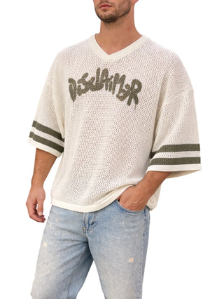 Disclaimer maglia traforata uomo con logo beige
