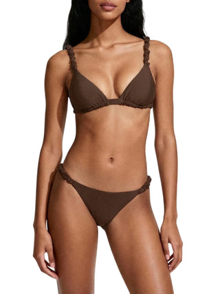 Me Fui bikini triangolo e slip con arricciature marrone