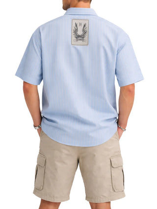 John Richmond camicia uomo a righe manica corta celeste