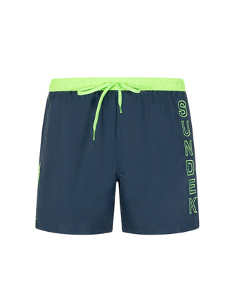Sundek boxer mare uomo in nylon con logo blu verde fluo