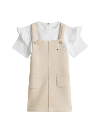 Tommy Hilfiger abito neonata salopette e T-shirt beige bianco