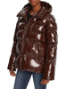Pinko piumino Eleodoro con cappuccio in nylon lucido marrone